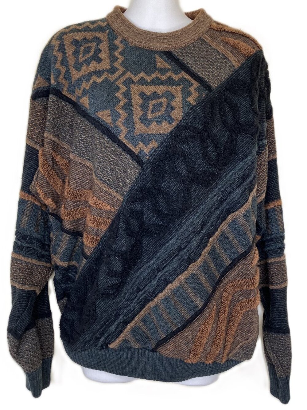 Tosani 3D Textured Knit Crewneck Sweater Vintage 90s Biggie Cosby Coogi Style
